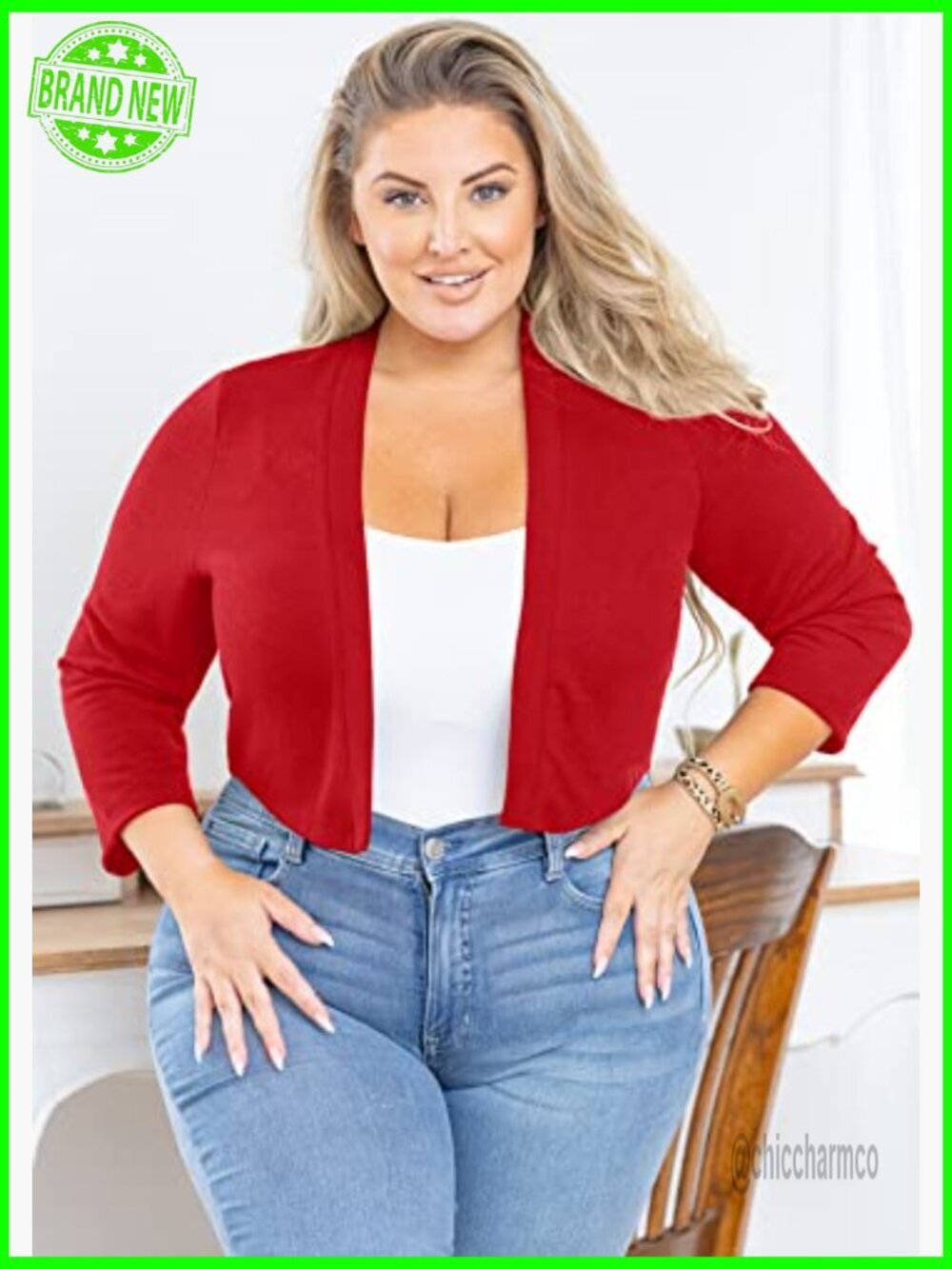 Plus Size Open Front Bolero Cardigan 3/4 Sleeve Lightweight Knit Shrug 1X-5X - Picture 2 of 7